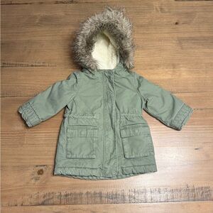 Baby GAP Olive Parka with Faux Fur Hood - 18/24 months